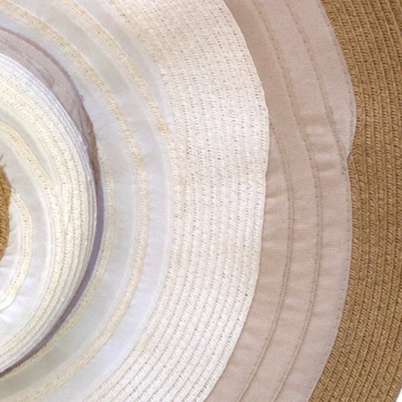 Stunning white tan wide brim cotton canvas straw black bow beach sun hat - Picture 4 of 9